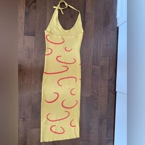 Gorgeous halter dress mustard colour with orange swirl  NWOT